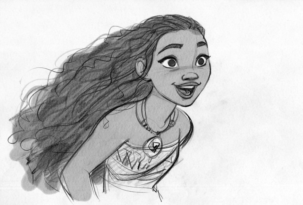 Walt Disney Animation Studios' artist Jin Kim showcases the look of the title character in the upcoming adventure "Moana." Says director Ron Clements, “Moana is a vibrant, tenacious 16-year-old growing up on an island where voyaging is forbidden. But Moana has been drawn to the ocean since she can remember and is desperate to find out what’s beyond the confines of her island.” Directed by Clements and John Musker and featuring the voice of Native Hawaiian newcomer Auli'i Cravalho in the title role, "Moana" opens nationwide on Nov. 23, 2016. ©2015 Disney. All Rights Reserved.